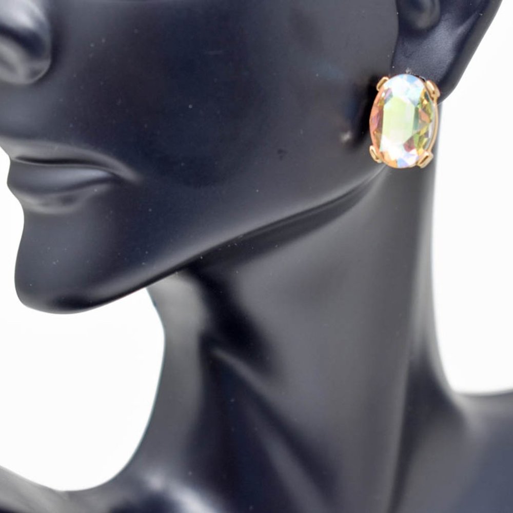 13MM AB Oval Crystal Rhinestone Stud Earrings